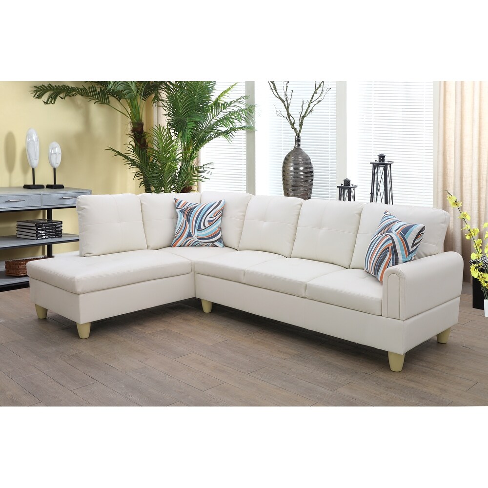 2 Pieces Sectional Sofa   Chaise Off White Faux Leather(09722A 2)