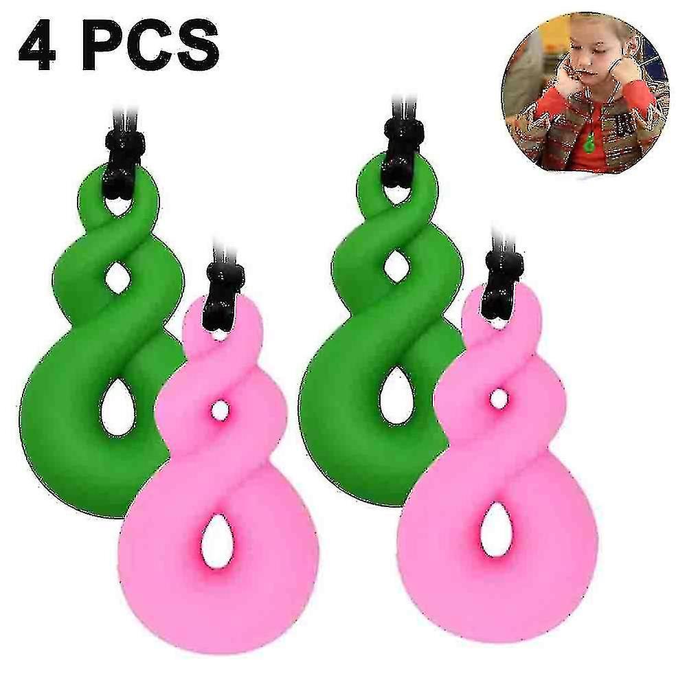 Sensory Chew Necklace For Kids， 4 Pack Silicone Teething Necklace