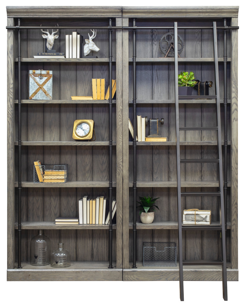 8  x27Tall Bookcase Wall With Ladder  Storage Organizer  Gray   Industrial   Bookcases   by Martin Furniture  Houzz