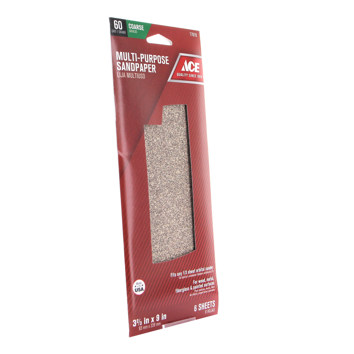 Ace 9 in. L X 3-2/3 in. W 60 Grit Aluminum Oxide Sandpaper 6 pk