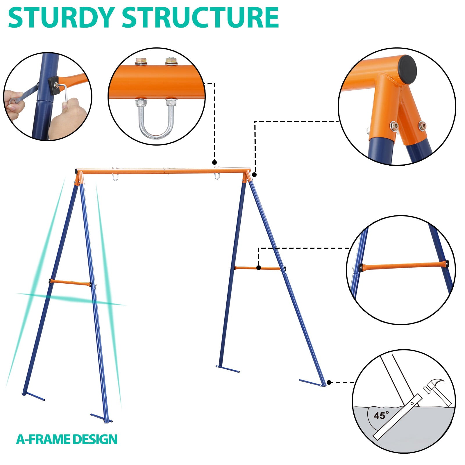 ZenSports Kids 440lbs Swing Frame Stand Set W/40'' Saucer Swing Tree Swing, Heavy-Duty Adjustable Outdoor Fun