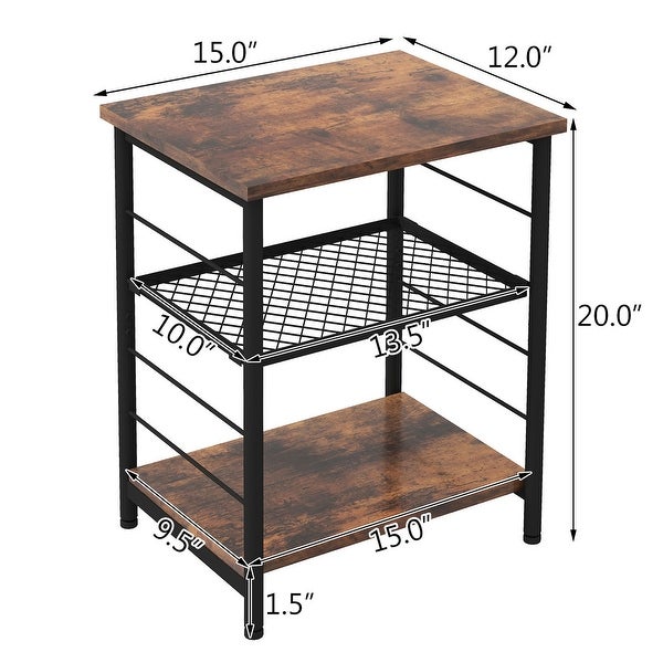 Gymax 3-Tier Side Table Industrial End Table w/ Adjustable Height