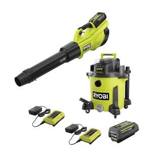 RYOBI 40V 10 Gal. Cordless WetDry Vacuum with 40V HP Brushless Whisper Series Leaf Blower (2) Batteries and (2) Chargers RY40WD01K-RY404130VNM