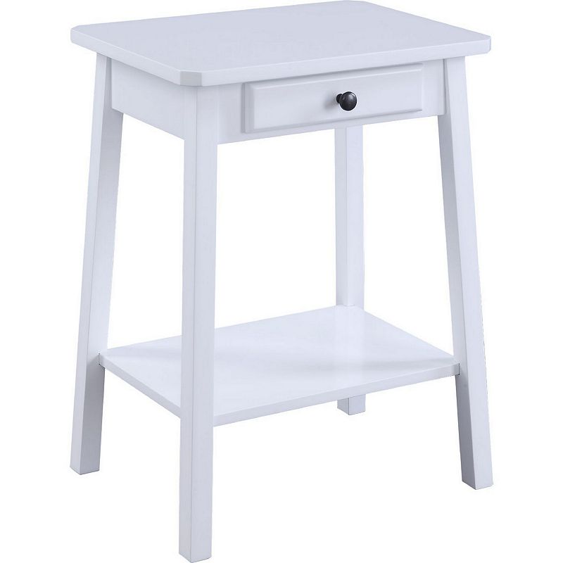 MDF Accent Table with 1 Drawer and Open Shelf， White