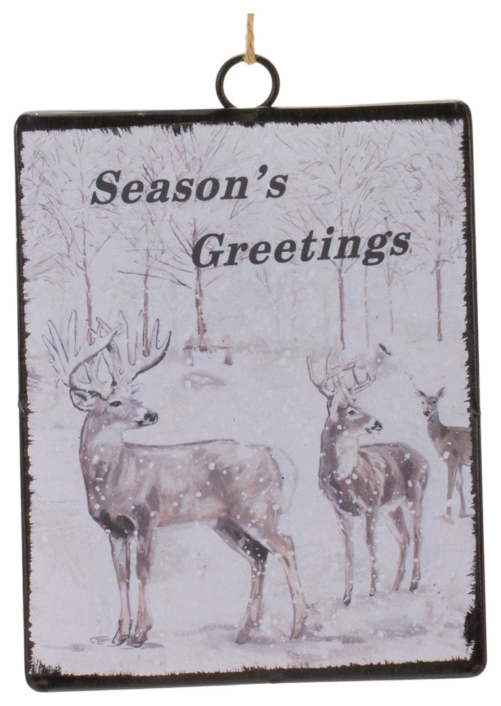 Glass Seasons Greetings Deer Ornament  Set of 12   Rustic   Christmas Ornaments   by Melrose International LLC  Houzz