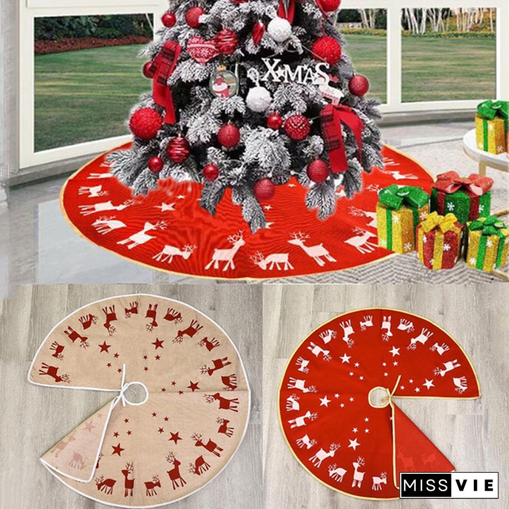 Christmas Decorations Burlap Printing Elk Christmas Tree Skirt Decoration Props Holiday Decoration Accessories