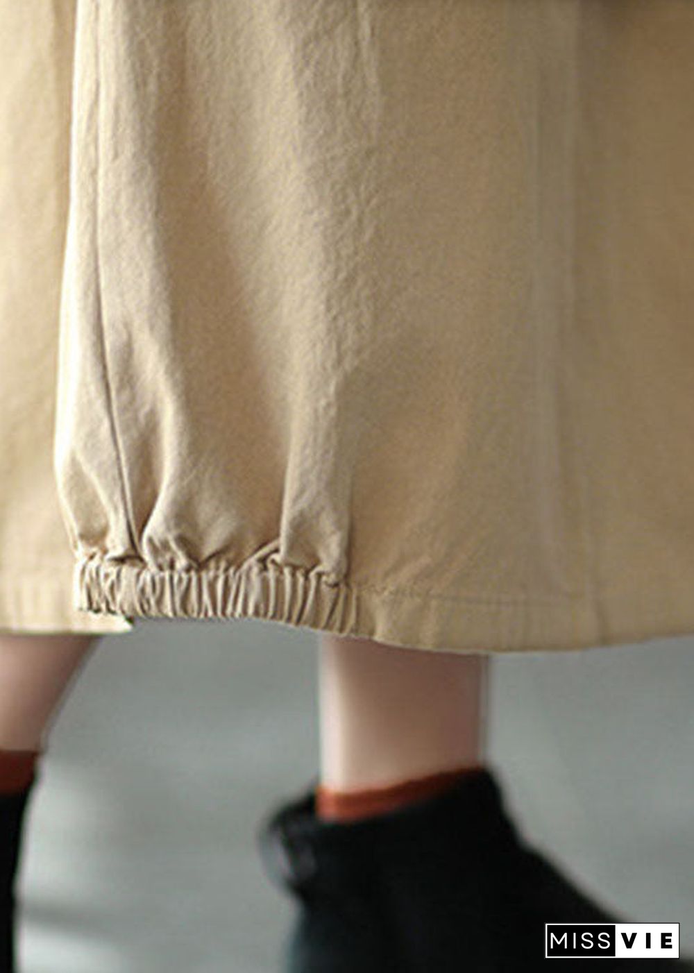 Beautiful Khaki Elastic Waist Pockets open Fall Skirts