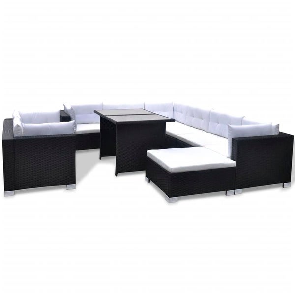 10 Piece Patio Lounge Set with Cushions Poly Rattan Black - Overstock - 37574267