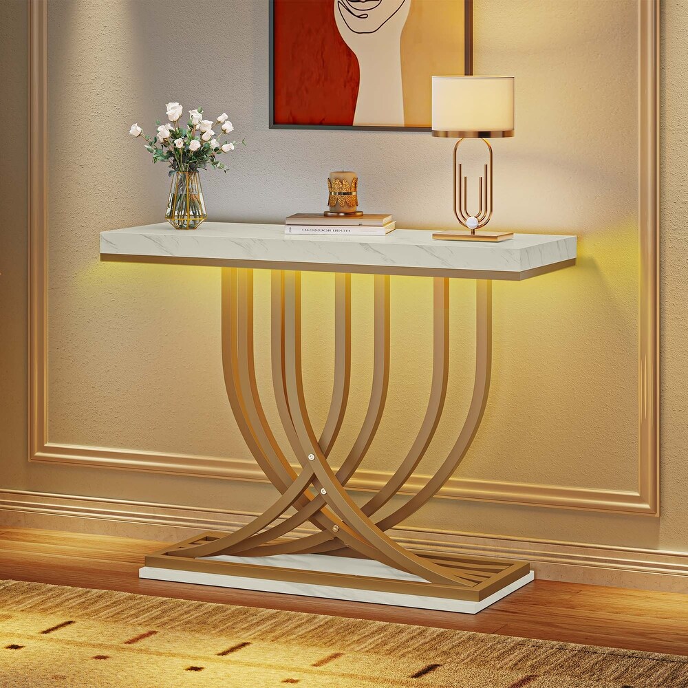 Modern Gold Console Sofa Table with Marbling Top for Entryway Hallway