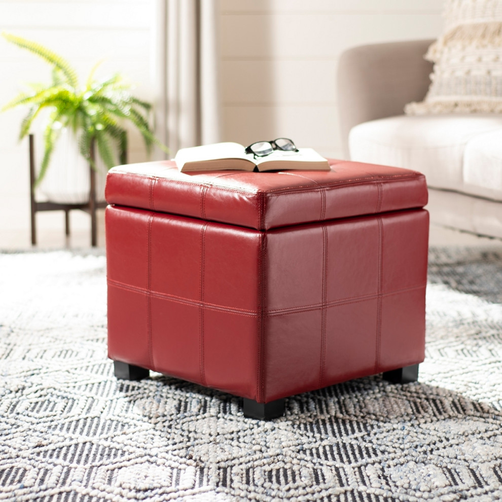 Denna Square Tufted Ottoman Red/ Black   Contemporary   Footstools And Ottomans   by Peachtree Fine Furniture  Houzz