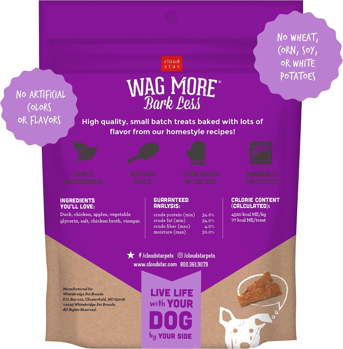 Cloud Star Wag More Bark Less Duck and Apple Recipe Grain-Free Jerky Dog Treats