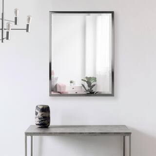 Deco Mirror 24 in. W x 30 in. H Framed Rectangular Beveled Edge Bathroom Vanity Mirror in Brush Nickel 8020