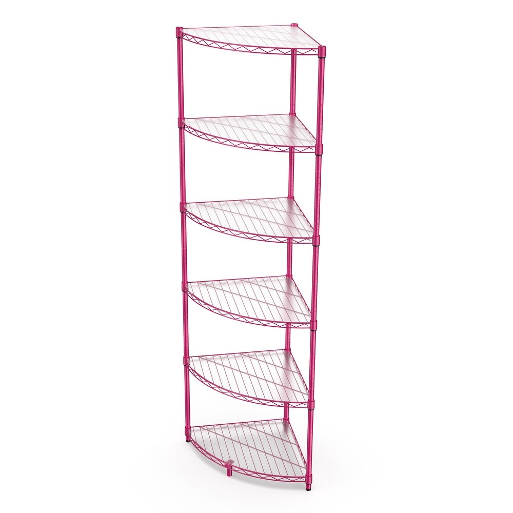 Pink Open Storage Rack 6 tier Corner Display Cabinet Plant Stand