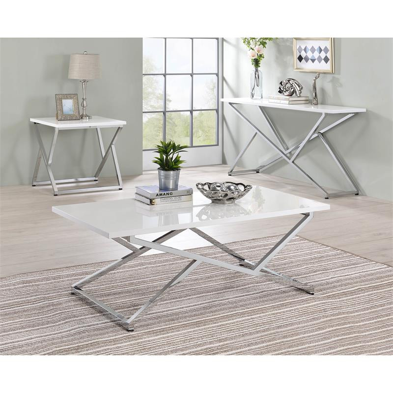 Furniture of America Mergo Wood Rectangular Coffee Table in Chrome and White   Contemporary   Coffee Tables   by Homesquare  Houzz