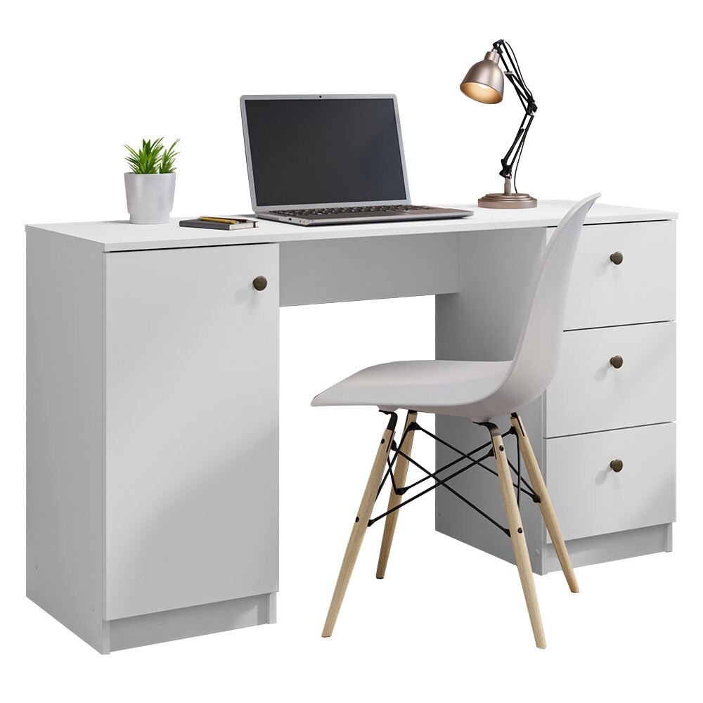 Madesa Modern 53 inch Computer Desk with Drawers and Door  Executive Desk  Wood PC Table  30\