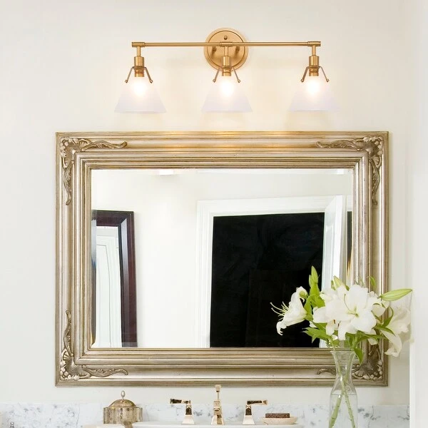 Coney Modern Glam 3-Light Gold Linear Bathroom Vanity Lights Frosted-glass Wall Sconces