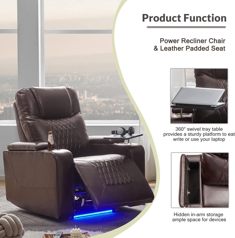 Modern Electric Power Recliner  Swiveling Tray Table  amp2 Cup Holders   Modern   Recliner Chairs   by Decor Love  Houzz