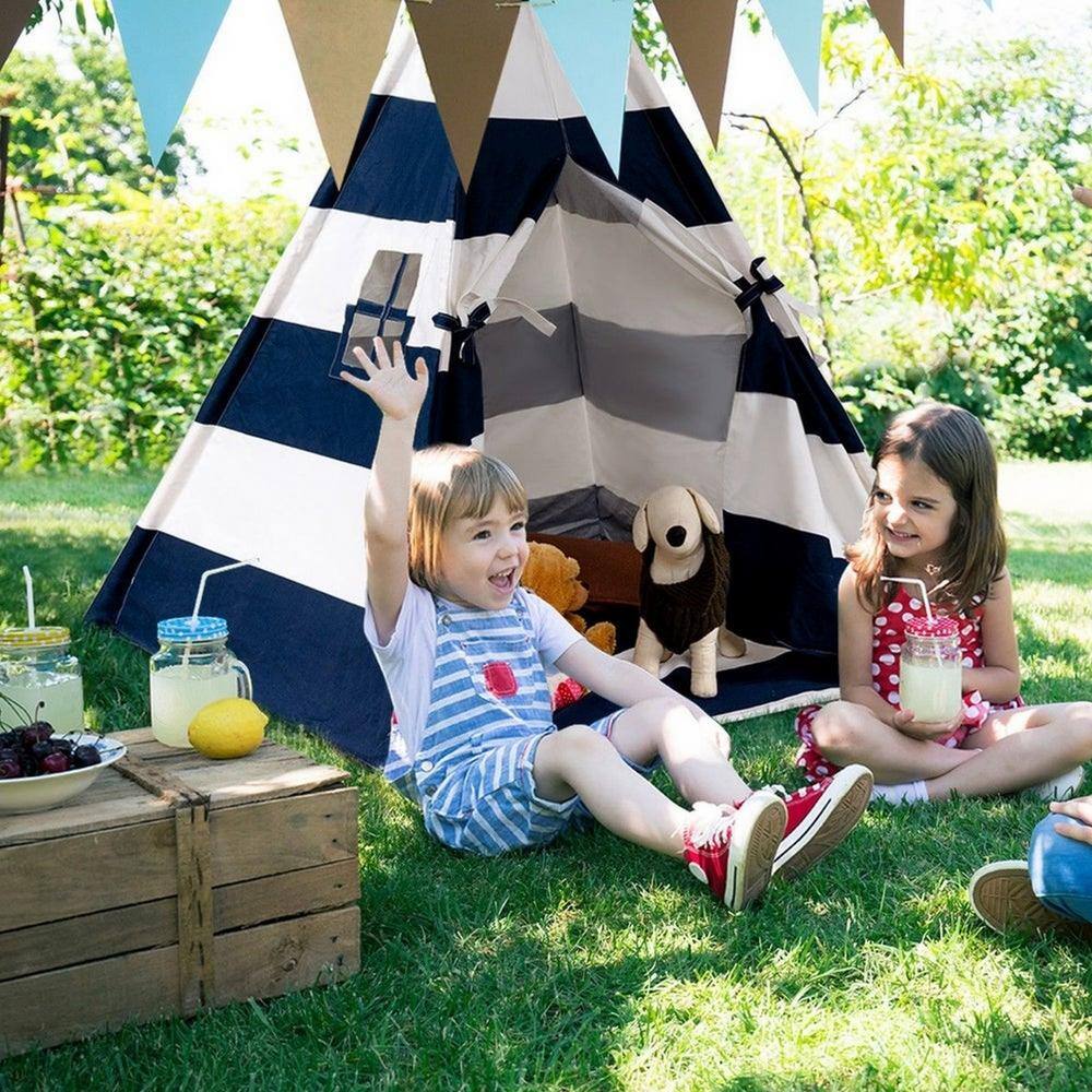 Ejoy 48 in. x 48 in. x 72 in. Natural Cotton Canvas Teepee Tent for Kids Indoor and Outdoor Playing Teepee_4PoleLargeBLUE