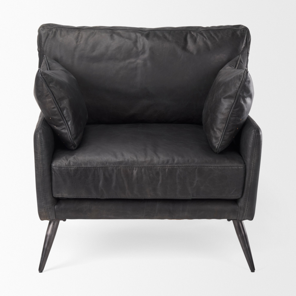 Cochrane 34.5Lx33Wx32.5H Black Leather Wrapped Chair   Midcentury   Armchairs And Accent Chairs   by Mercana  Houzz