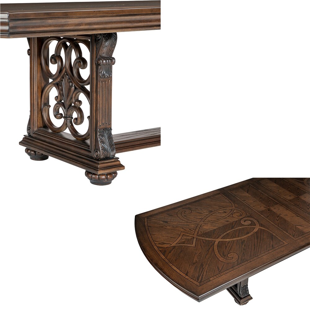 Wood Dining Table with Decorative Pediments