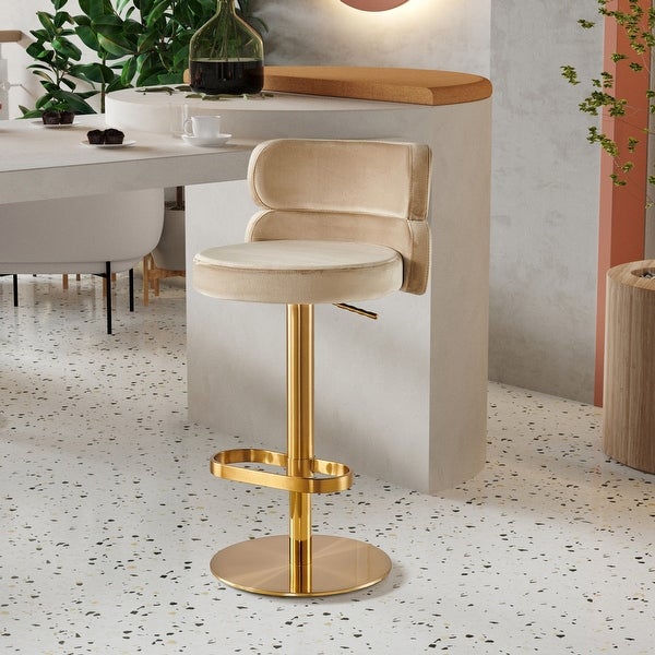 Upholstered Height-adjustable Rounded Mid-back Barstool