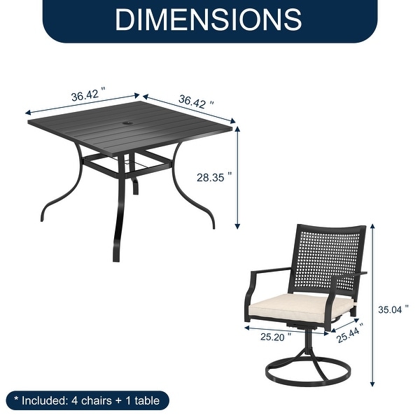 5 Pieces Patio Dining Set with Swivel Chairs