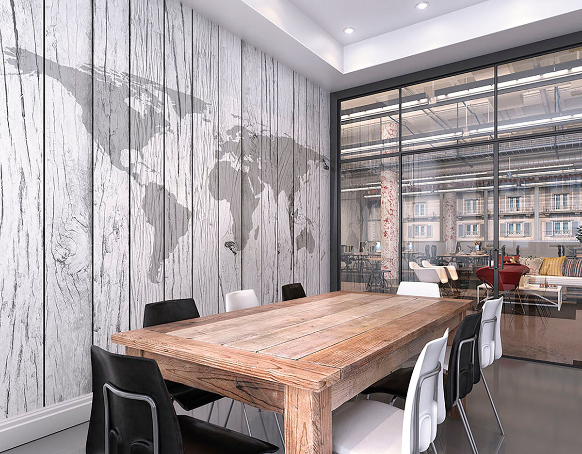 World Map Timber Wall Mural