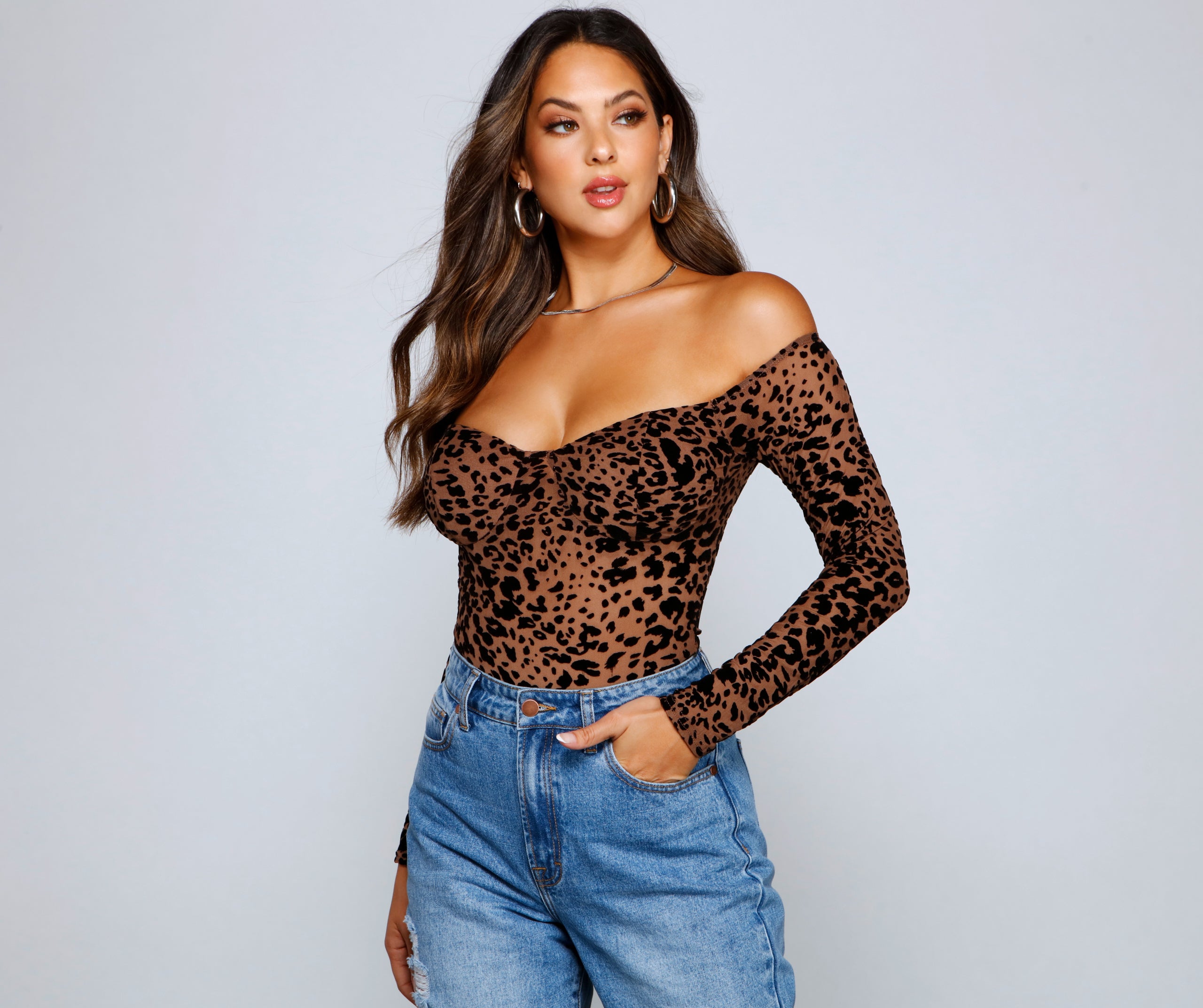 Flocked Velvet Leopard Print Bodysuit