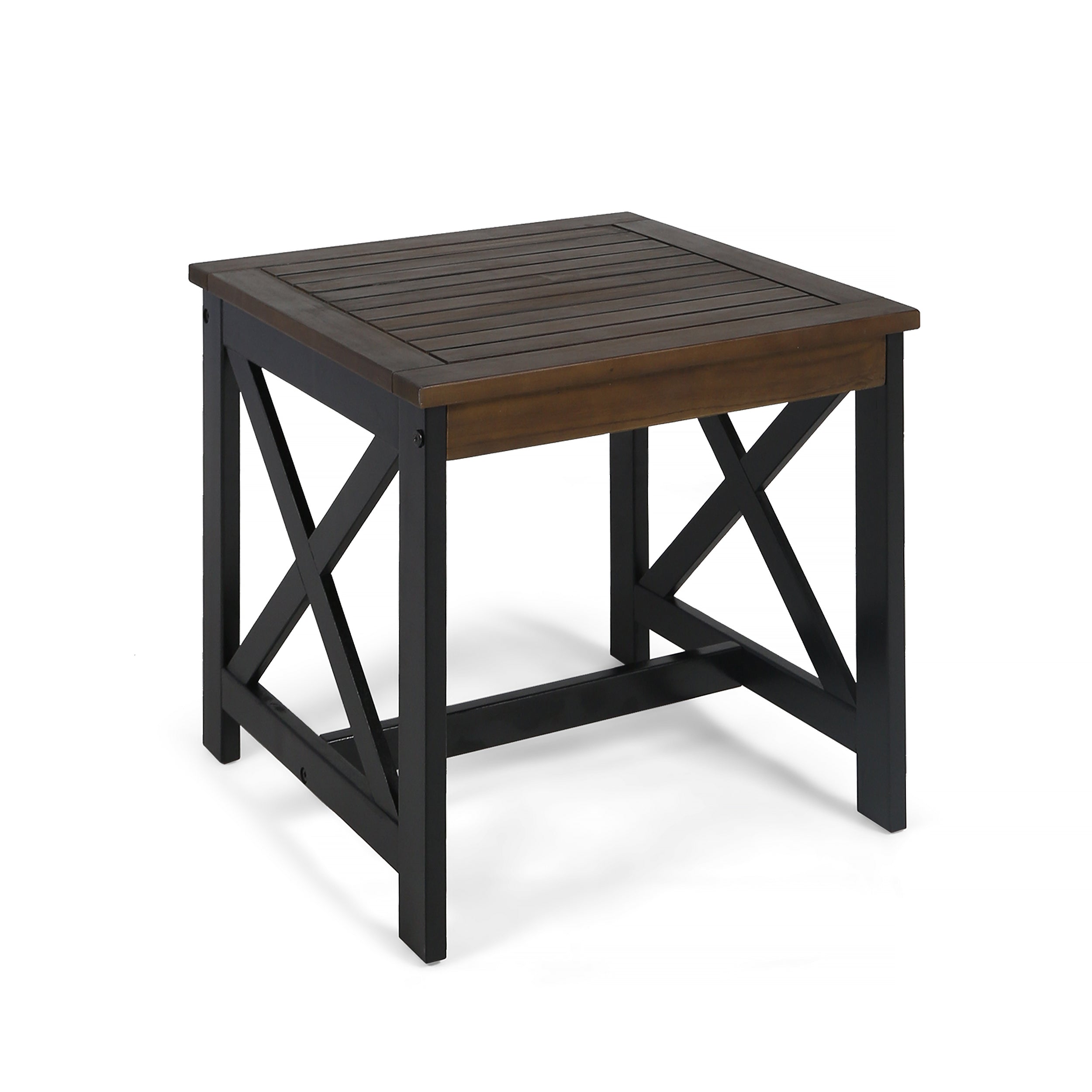 Jean Farmhouse X-Frame Acacia Wood End Table with Slat Top