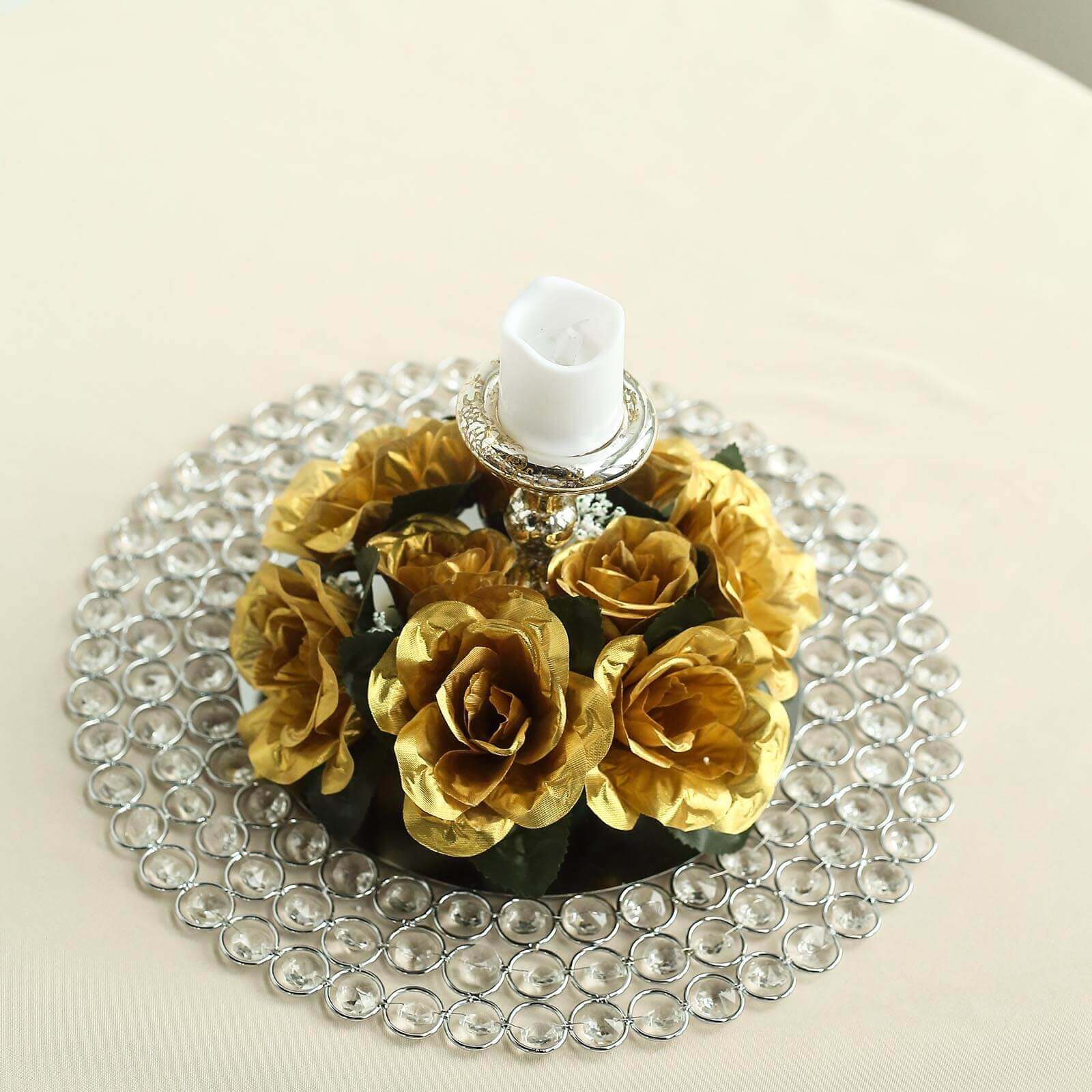 4 Pack Gold Artificial Silk Rose Flower Candle Ring Wreaths 3