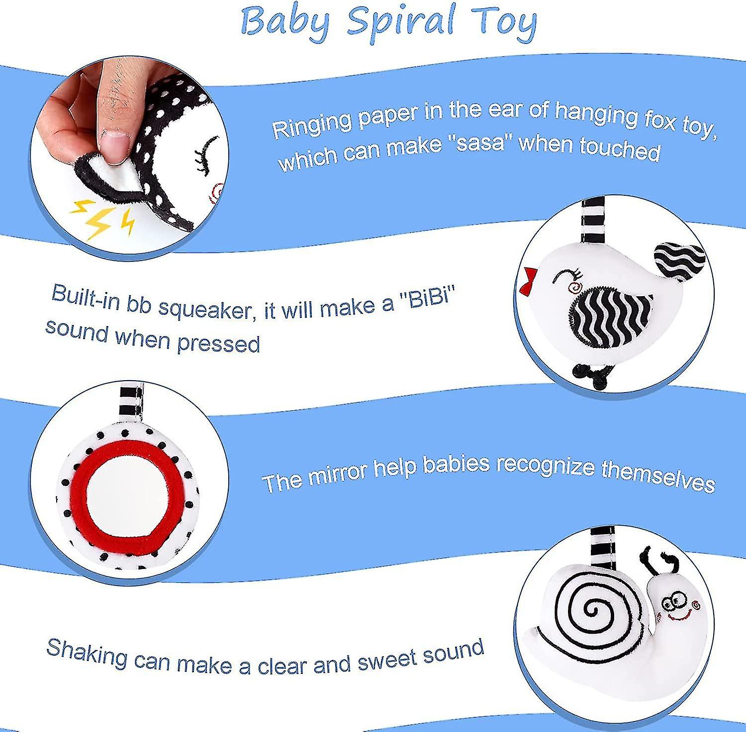 Spiral Hanging Stroller Baby Toys : Newborn Hanging Spiral Activity Black And White Dangling High Contrast Toy Musical Wrap Sensory Babies Infant Toys