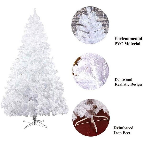 8 Ft High Christmas Tree 1500 Tips Pine Tree W/ Metal Legs，White