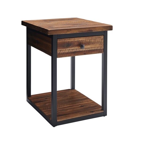 Carbon Loft Ciaravino Rustic Wood End Table with Drawer and Low Shelf