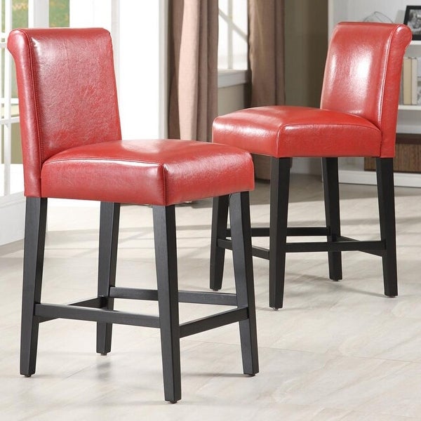 Bennett Red Faux Leather High Back Bar Stools (Set of 2) by iNSPIRE Q Bold