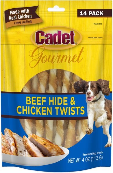 Cadet Gourmet Beef Hide and Chicken Twists Sticks Dog Treats， 5-in