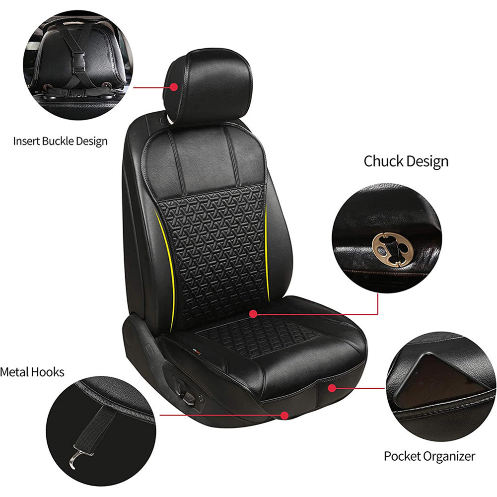 Leather Pu Car Seat Cover， Luxury Universal Front Car Seat Cushion， Full Wrapped Edge Waterproof Car Seat Protectors， Universal Fit For 95% Cars，Suv，Trucks(2Pcs，Black)