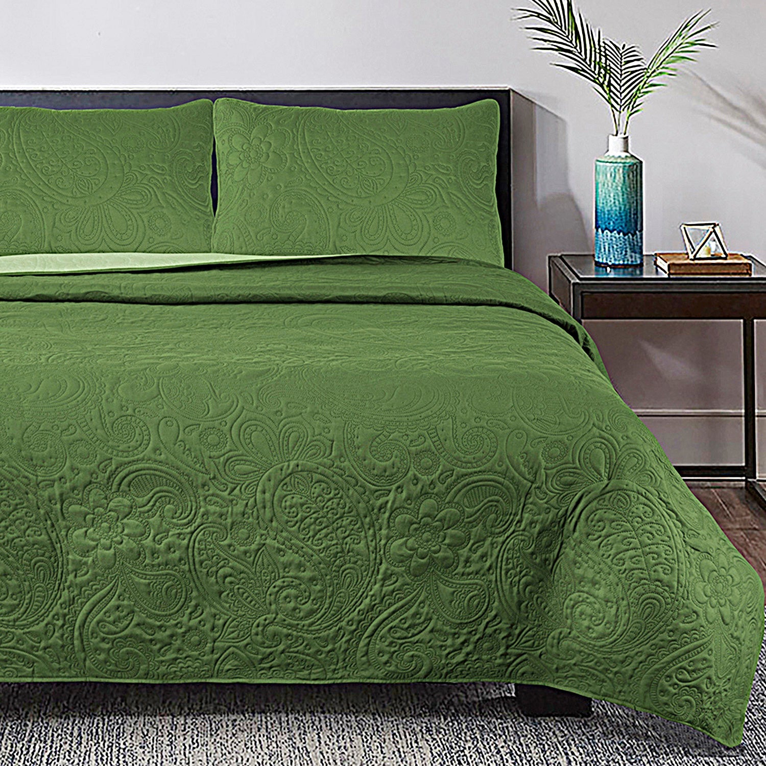 3 Piece Oversized Ultrasonic Embossed Bedspread Set with Classic Paisley Pattern - Paisley