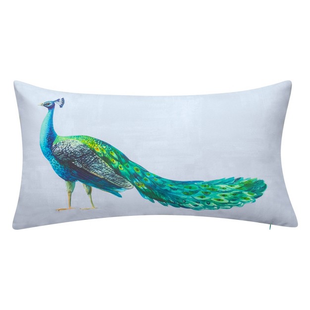 Embroidered Dramatic Peacock Rectangular Indoor outdoor Throw Pillow Sky Edie home