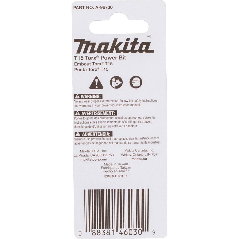 Makita Impact X T15 Torx 2 Power Bit 2/pk A-96730 from Makita