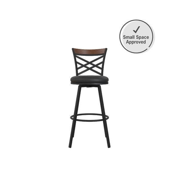 Lesley Adjustable Swivel Barstool， Black Faux Leather， Set Of 3