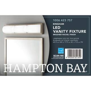 Hampton Bay Bingham 24.02 in. 1-Light Brushed Nickel Integrated LED Bathroom Vanity Light Bar with Frosted Acrylic Shade KQS1303LX-02