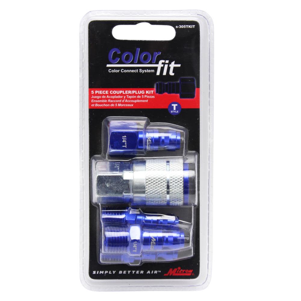 ColorFit® by Milton® S-305TKIT Coupler and Plug Kit ; (T-Style， Blue) ; 1/4 NPT， (5-Piece)