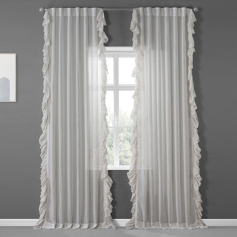 Eff Faux Linen Ruffle Sheer Window Curtain