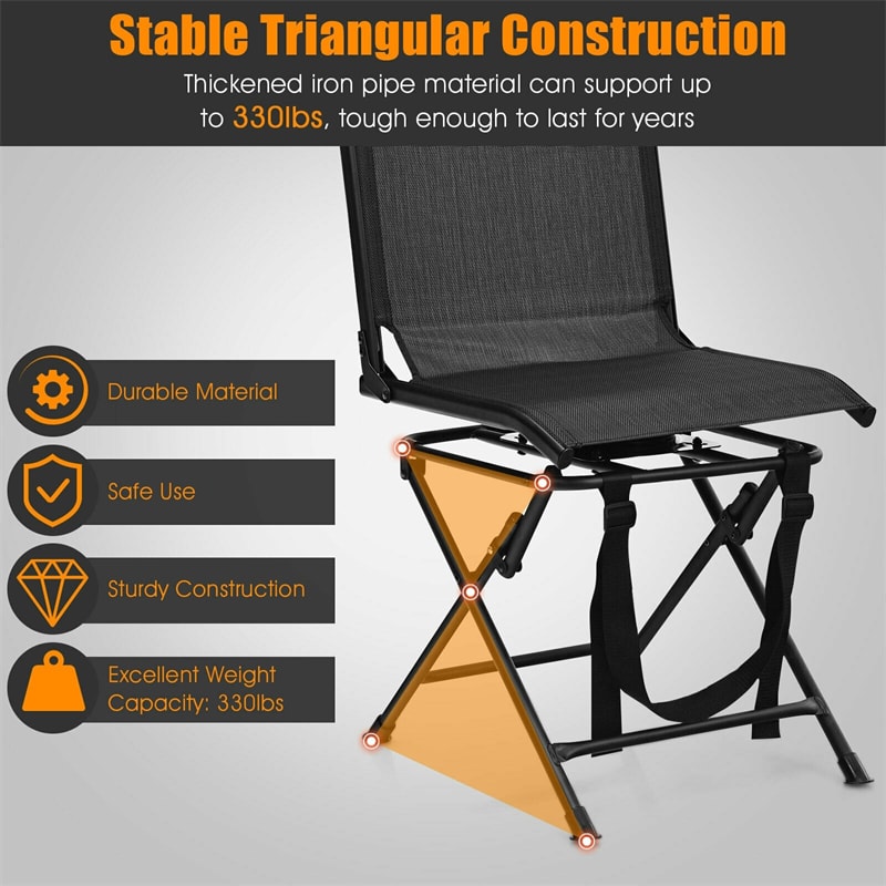 360 Degree Swivel Foldable Hunting Blind Chair with Mesh Backrest