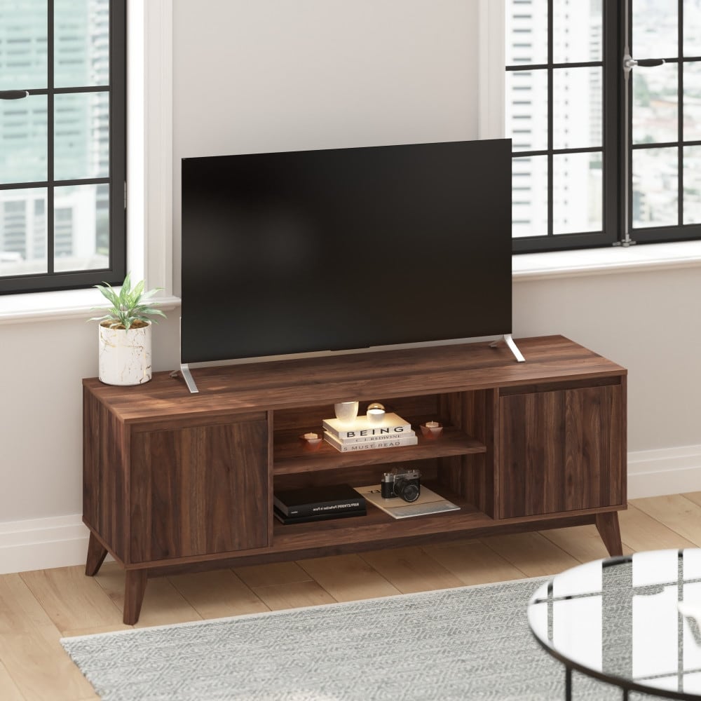 TV Stand with Adjustable Middle Shelf   Dual Soft Close Storage Doors