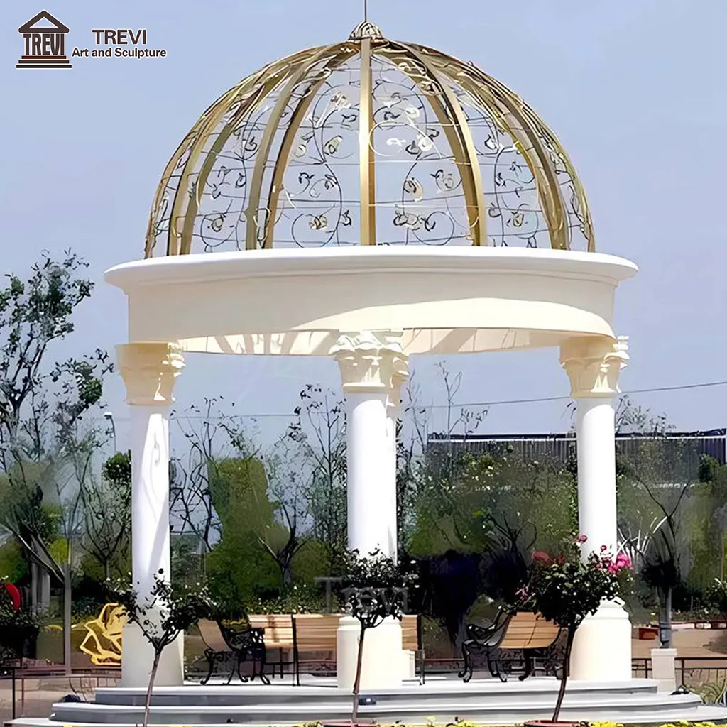 Outdoor Luxury White Marble Made Hand Carved Garden Roman Stone Gazebo for Sale