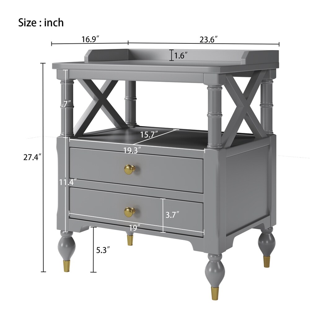 Modern Nightstand Bedside Table with 2 Drawers and Open Compartment Side Table Sofa Table Accent Table