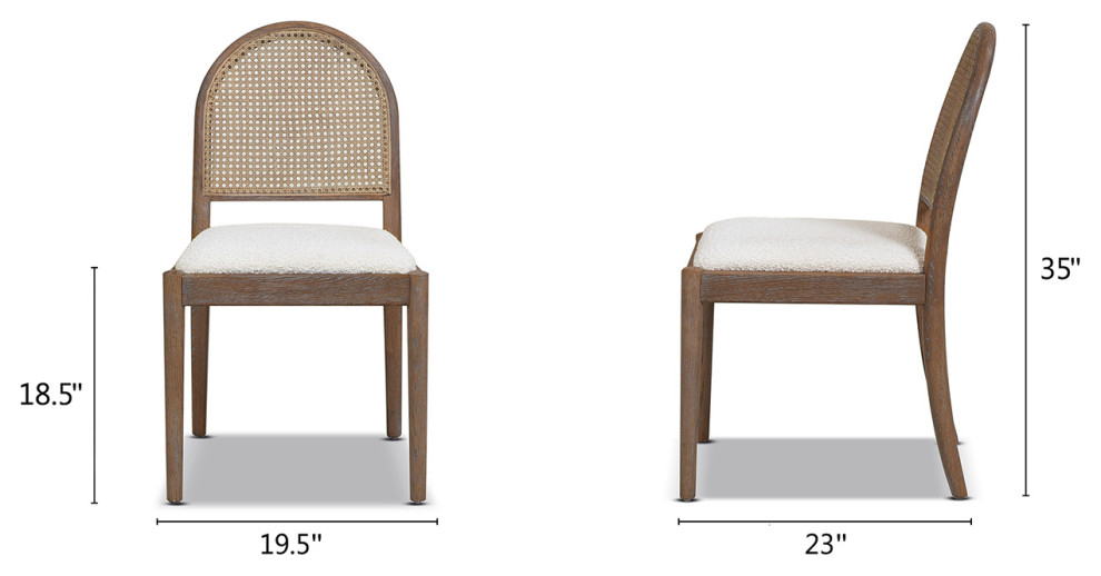 Panama 18.5 quotCurved Cane Rattan Side Dining Chair  Set of 2  Ivory White Boucle   Tropical   Dining Chairs   by Homesquare  Houzz