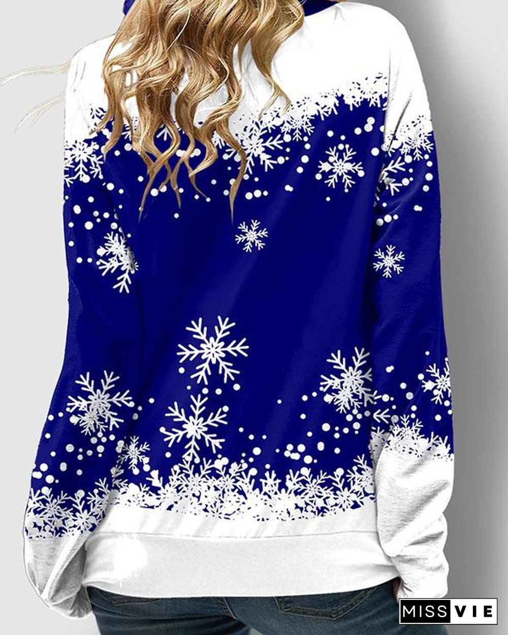 Drawstring Christmas Snowflake Print 4 Colors Sweatshirt