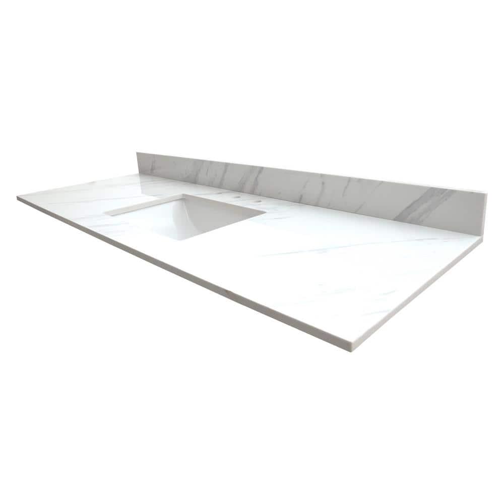 AampA Surfaces Calacatta Lumas 61 in W x 22 in D Engineered Marble Vanity Top in White with White Rectangle Single Sink